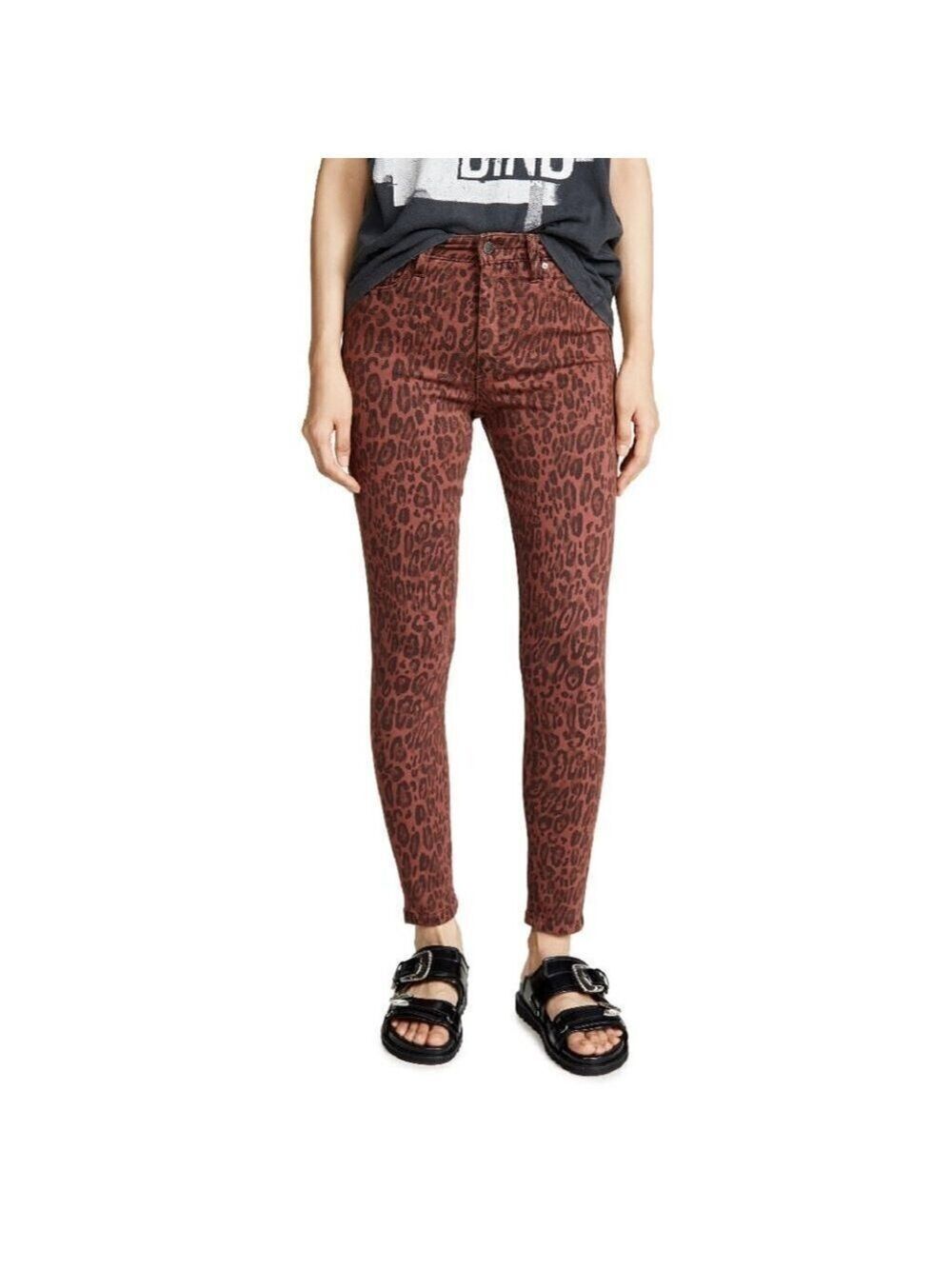 JOE'S JEANS Charlie High-rise Skynny Ankle Red Leopard-Print Size 28